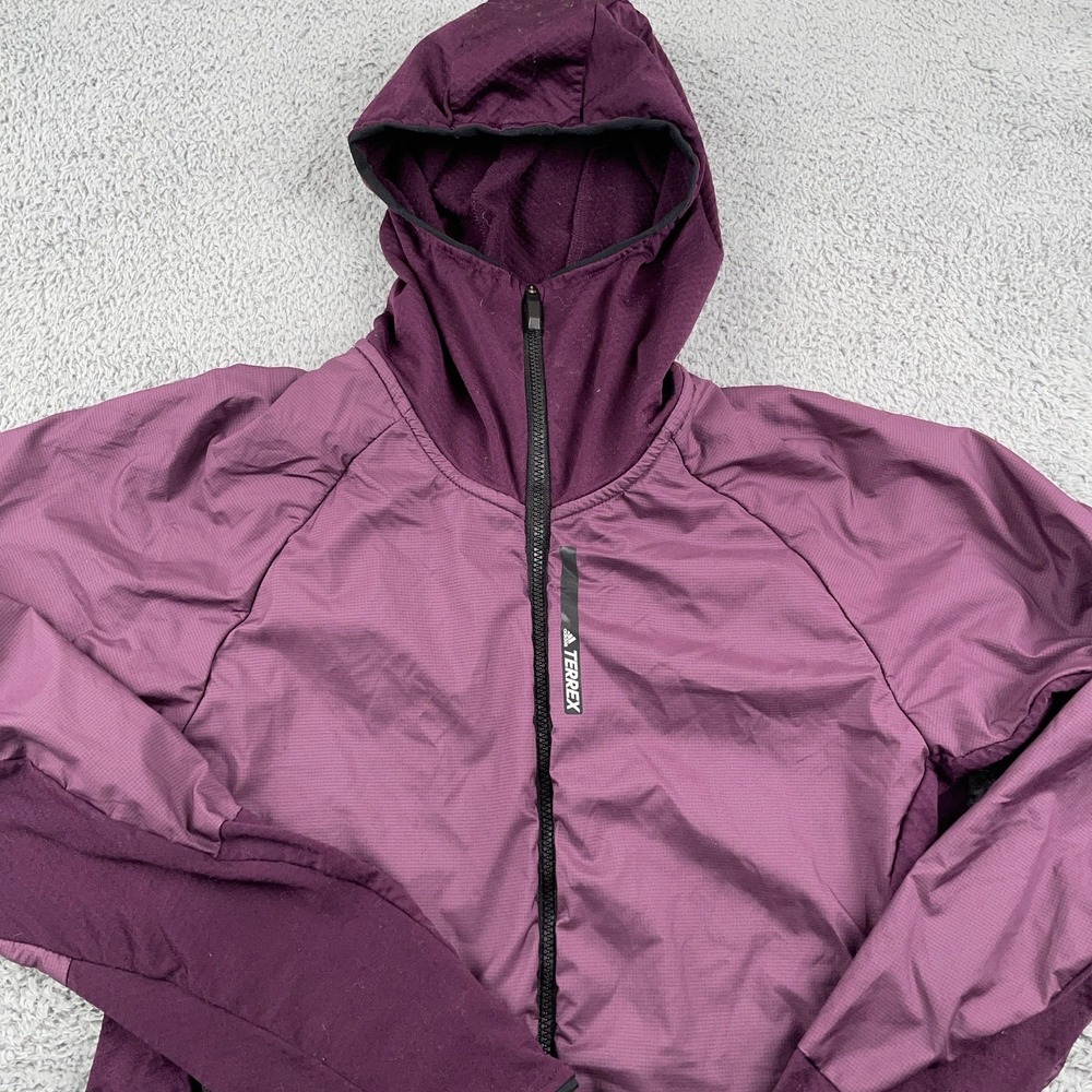 Adidas Jacket Womens Small Purple Terrex Hooded Full Zip Fleece Hybrid CY8649